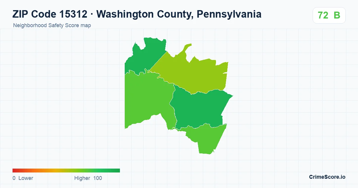 ZIP Code 15312 in Washington County, Pennsylvania neighborhood Safety Score map