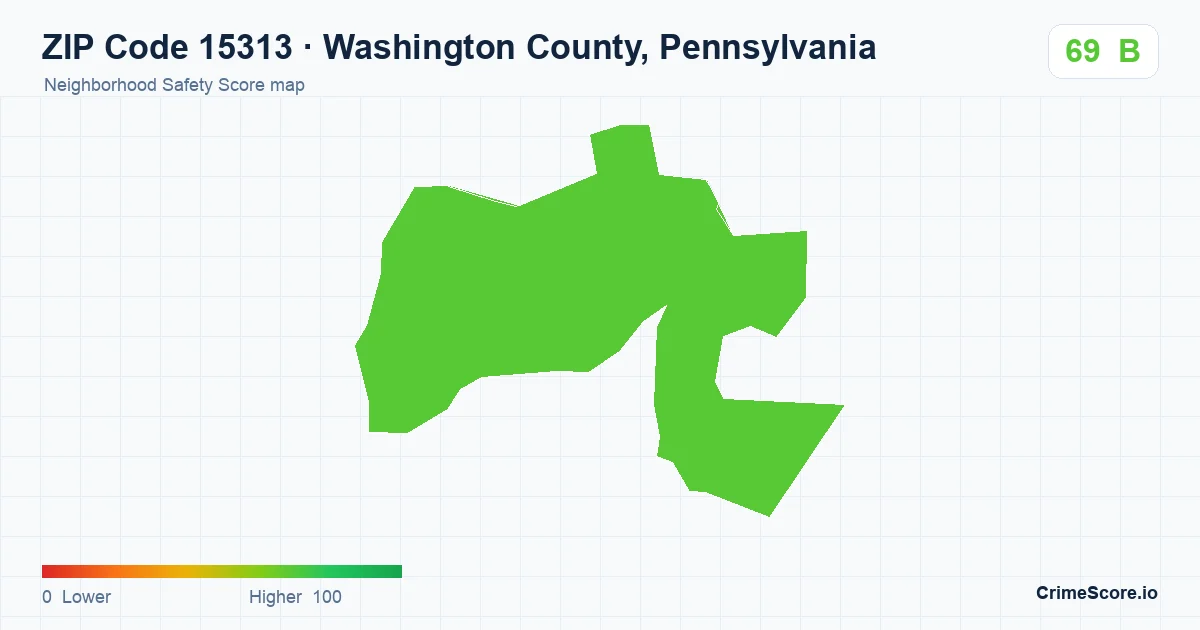 ZIP Code 15313 in Washington County, Pennsylvania neighborhood Safety Score map