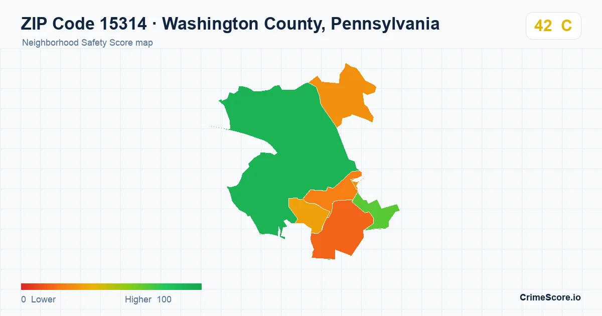 ZIP Code 15314 in Washington County, Pennsylvania neighborhood Safety Score map