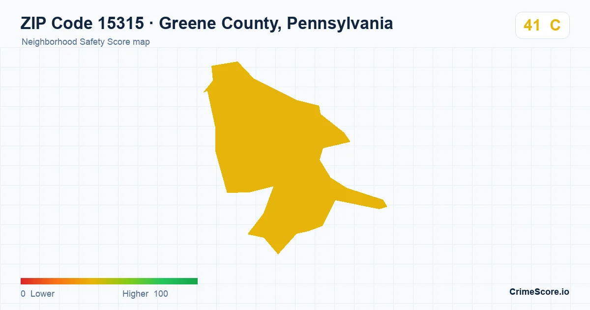 ZIP Code 15315 in Greene County, Pennsylvania neighborhood Safety Score map