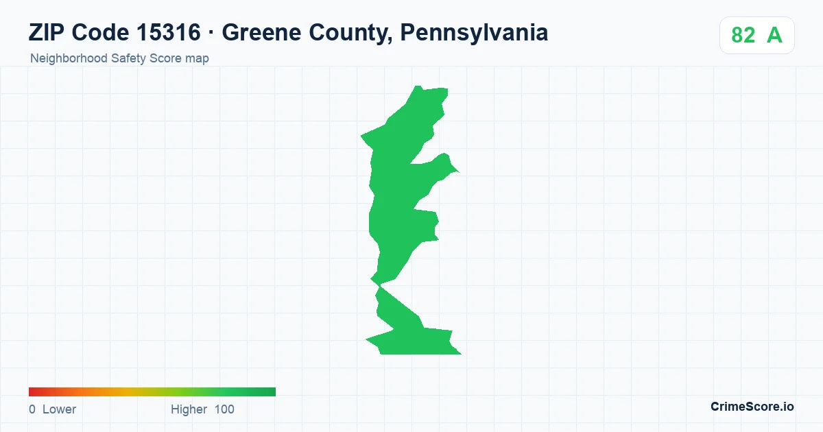 ZIP Code 15316 in Greene County, Pennsylvania neighborhood Safety Score map