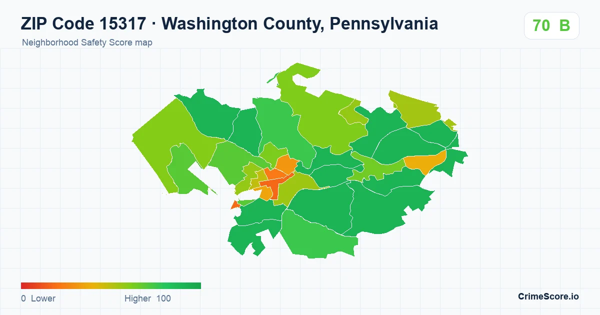 ZIP Code 15317 in Washington County, Pennsylvania neighborhood Safety Score map