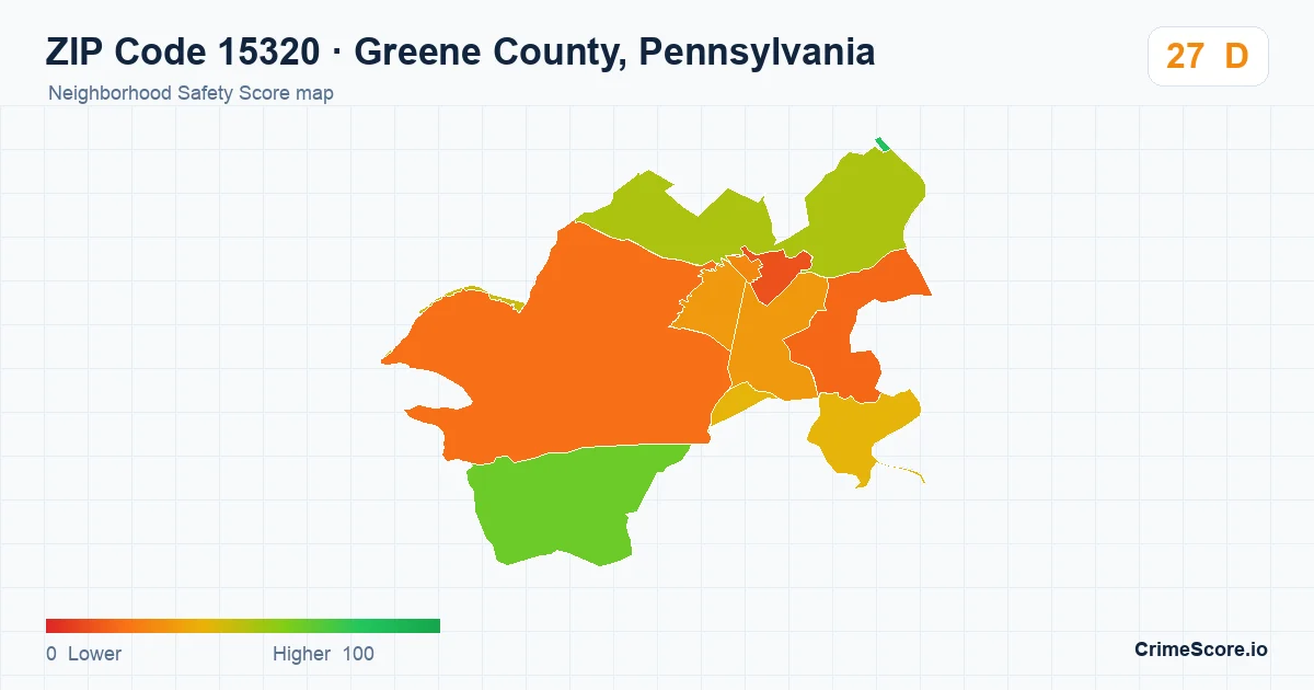 ZIP Code 15320 in Greene County, Pennsylvania neighborhood Safety Score map