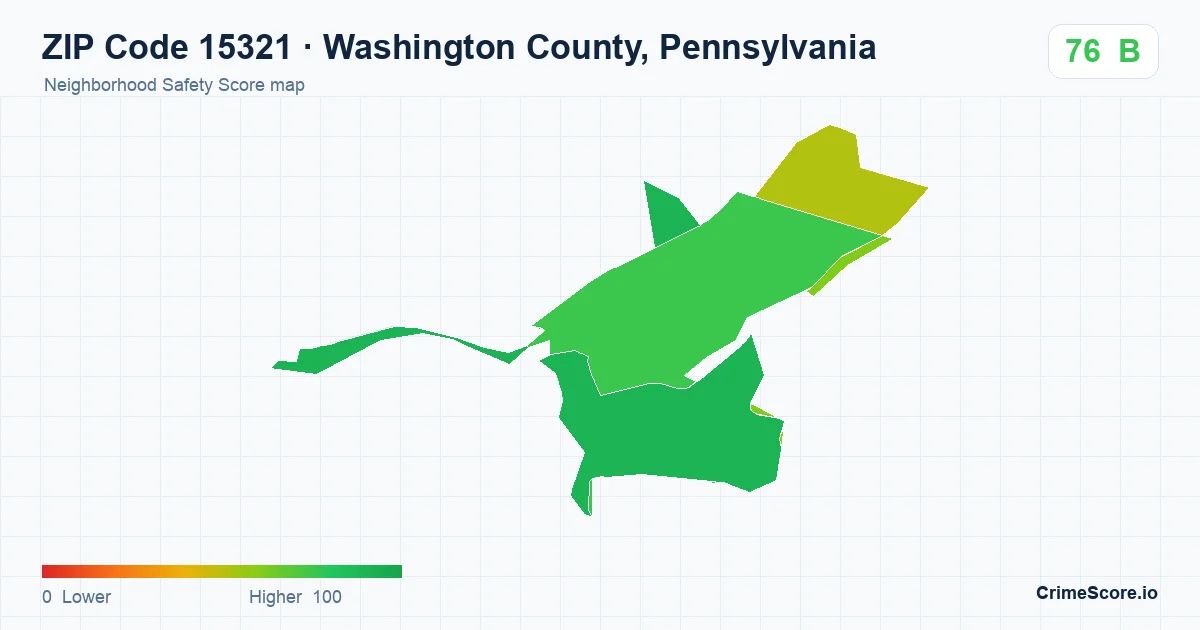 ZIP Code 15321 in Washington County, Pennsylvania neighborhood Safety Score map