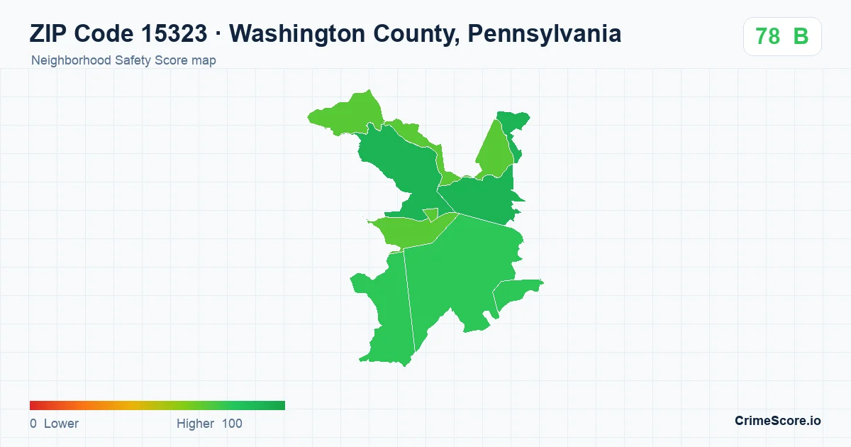 ZIP Code 15323 in Washington County, Pennsylvania neighborhood Safety Score map