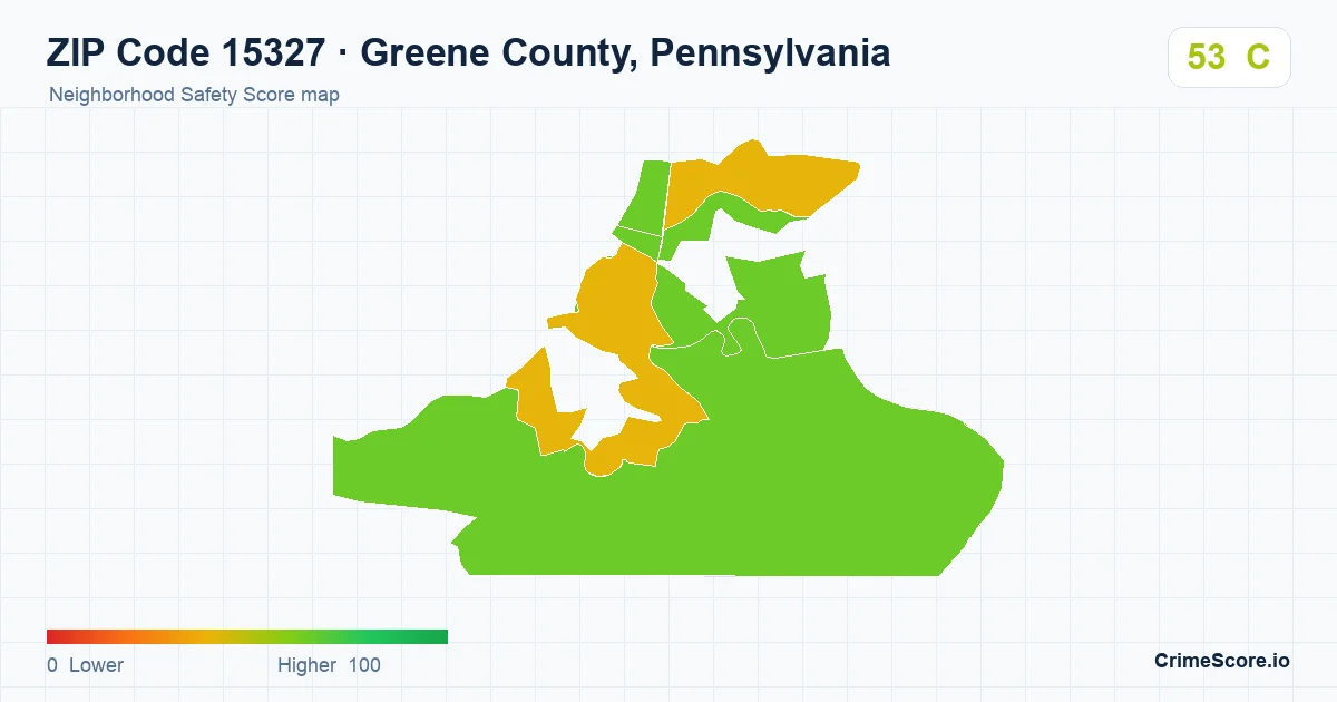 ZIP Code 15327 in Greene County, Pennsylvania neighborhood Safety Score map