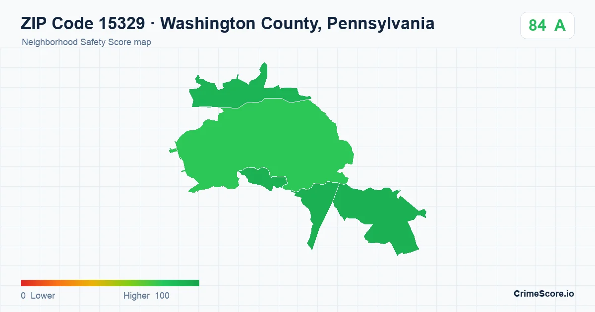 ZIP Code 15329 in Washington County, Pennsylvania neighborhood Safety Score map