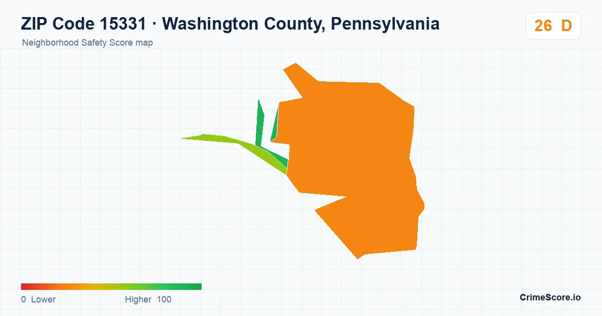 ZIP Code 15331 in Washington County, Pennsylvania neighborhood Safety Score map