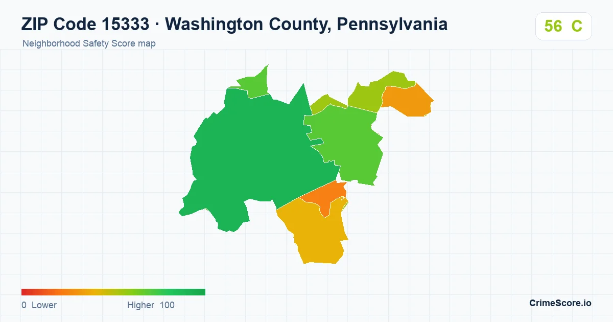 ZIP Code 15333 in Washington County, Pennsylvania neighborhood Safety Score map
