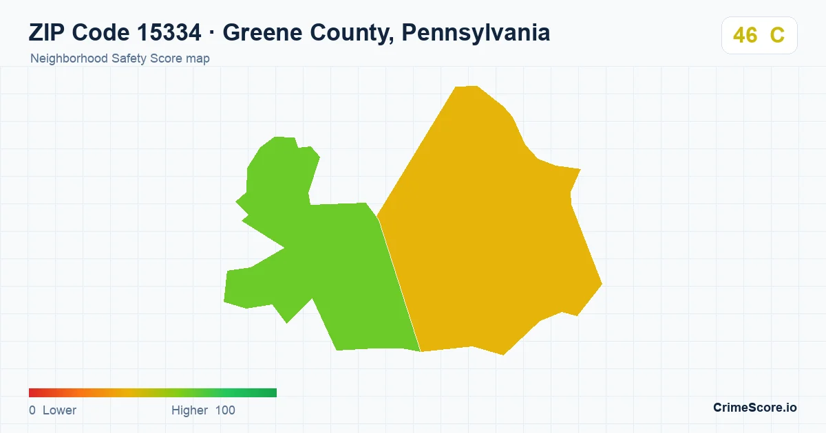 ZIP Code 15334 in Greene County, Pennsylvania neighborhood Safety Score map