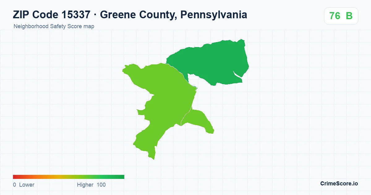 ZIP Code 15337 in Greene County, Pennsylvania neighborhood Safety Score map