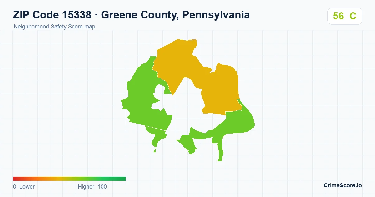 ZIP Code 15338 in Greene County, Pennsylvania neighborhood Safety Score map