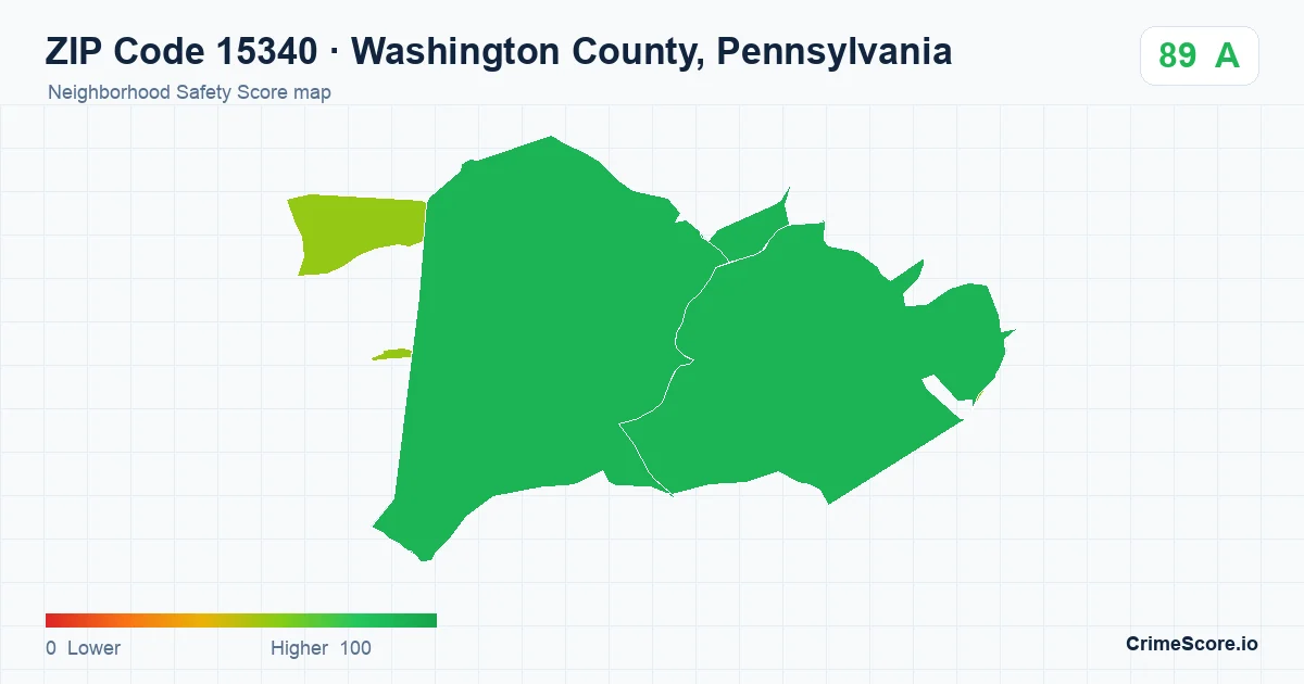 ZIP Code 15340 in Washington County, Pennsylvania neighborhood Safety Score map