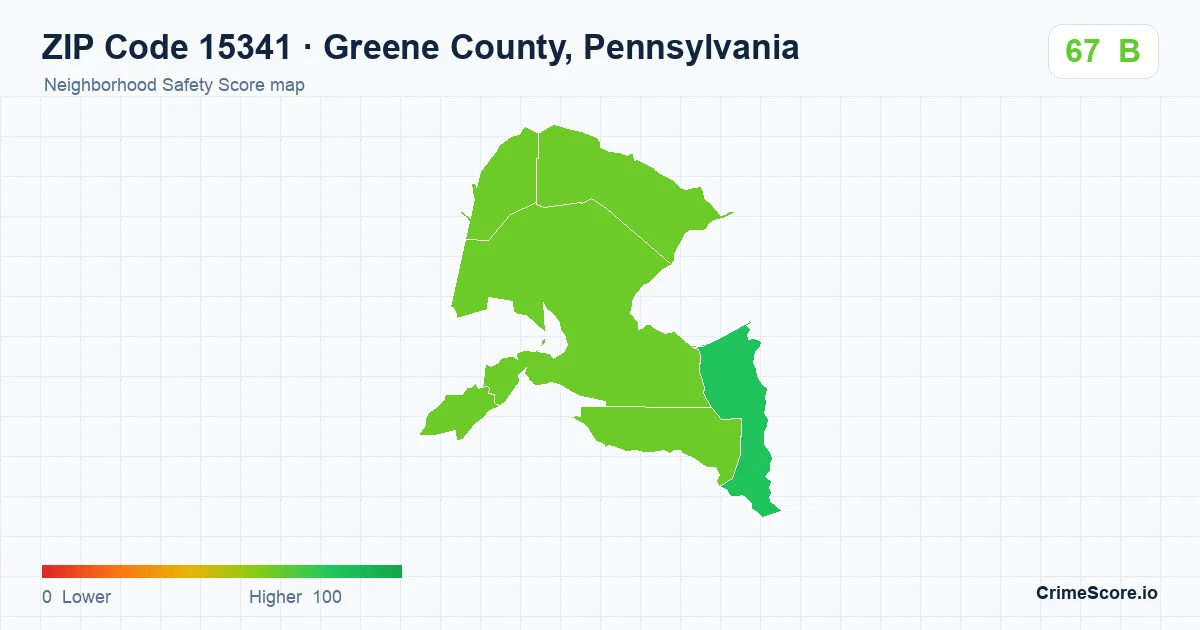 ZIP Code 15341 in Greene County, Pennsylvania neighborhood Safety Score map