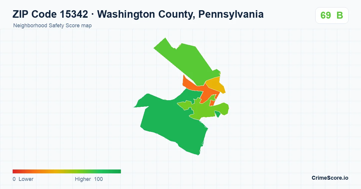 ZIP Code 15342 in Washington County, Pennsylvania neighborhood Safety Score map
