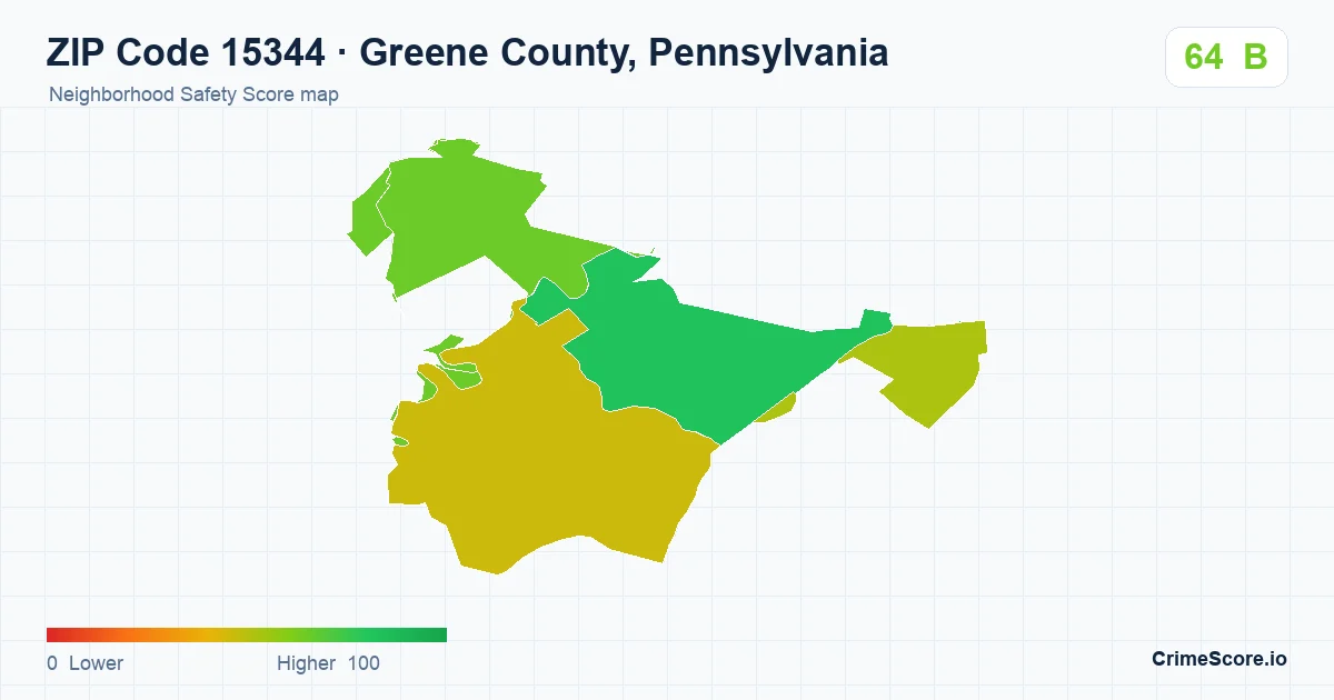 ZIP Code 15344 in Greene County, Pennsylvania neighborhood Safety Score map