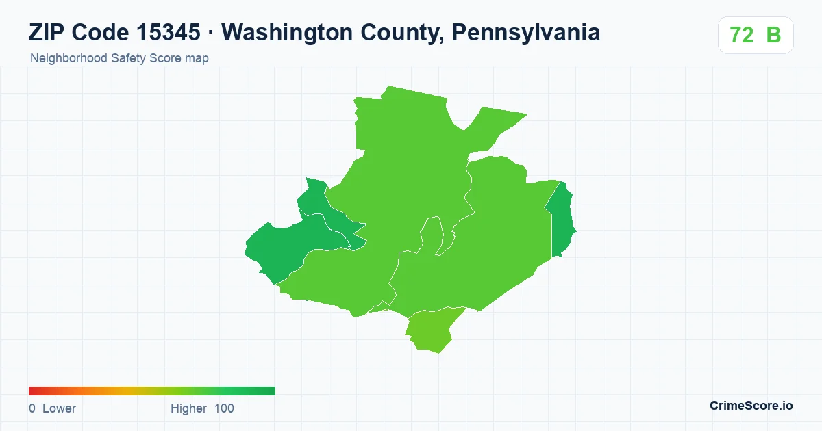ZIP Code 15345 in Washington County, Pennsylvania neighborhood Safety Score map