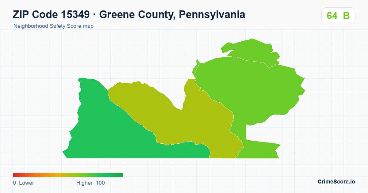 ZIP Code 15349 in Greene County, Pennsylvania neighborhood Safety Score map