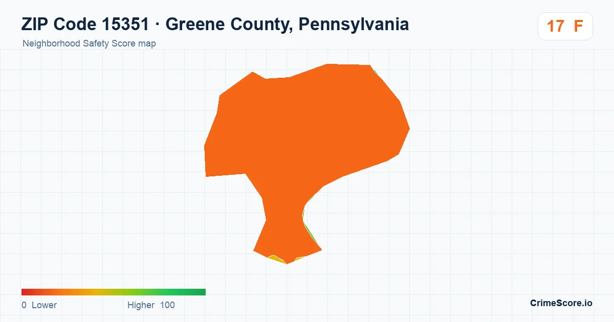 ZIP Code 15351 in Greene County, Pennsylvania neighborhood Safety Score map
