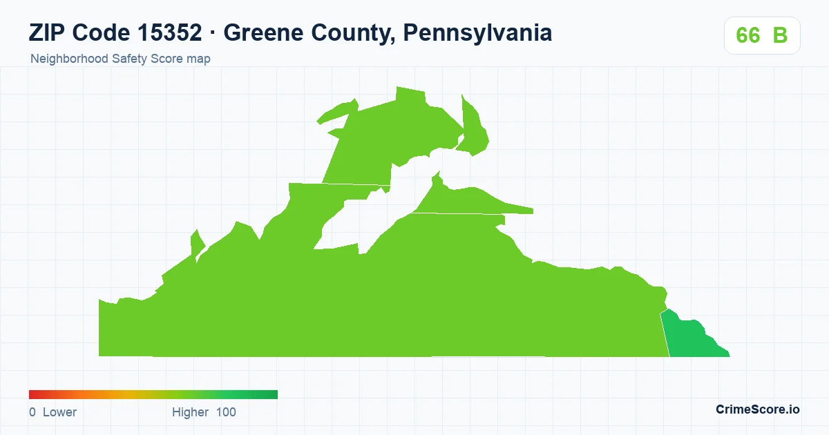 ZIP Code 15352 in Greene County, Pennsylvania neighborhood Safety Score map