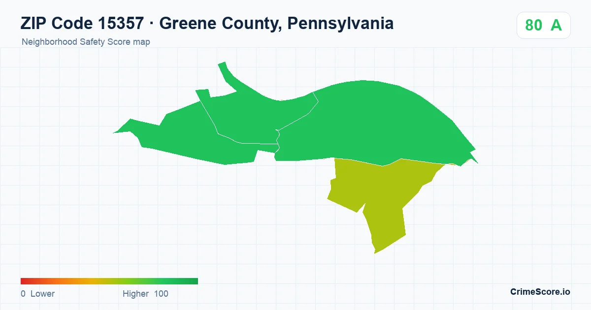 ZIP Code 15357 in Greene County, Pennsylvania neighborhood Safety Score map