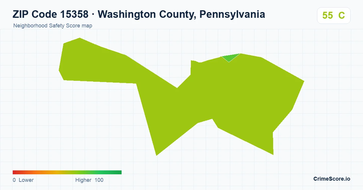 ZIP Code 15358 in Washington County, Pennsylvania neighborhood Safety Score map