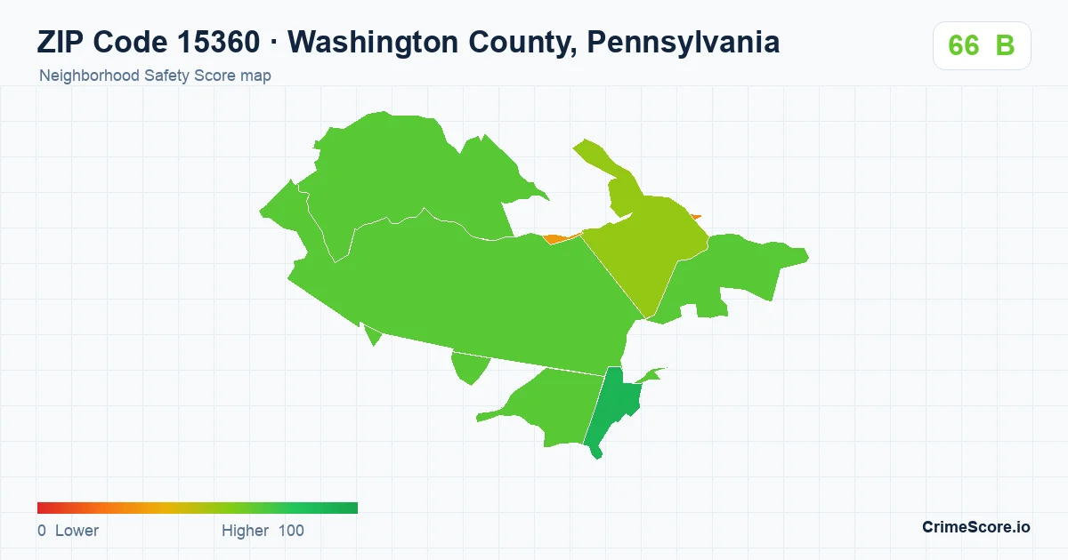 ZIP Code 15360 in Washington County, Pennsylvania neighborhood Safety Score map