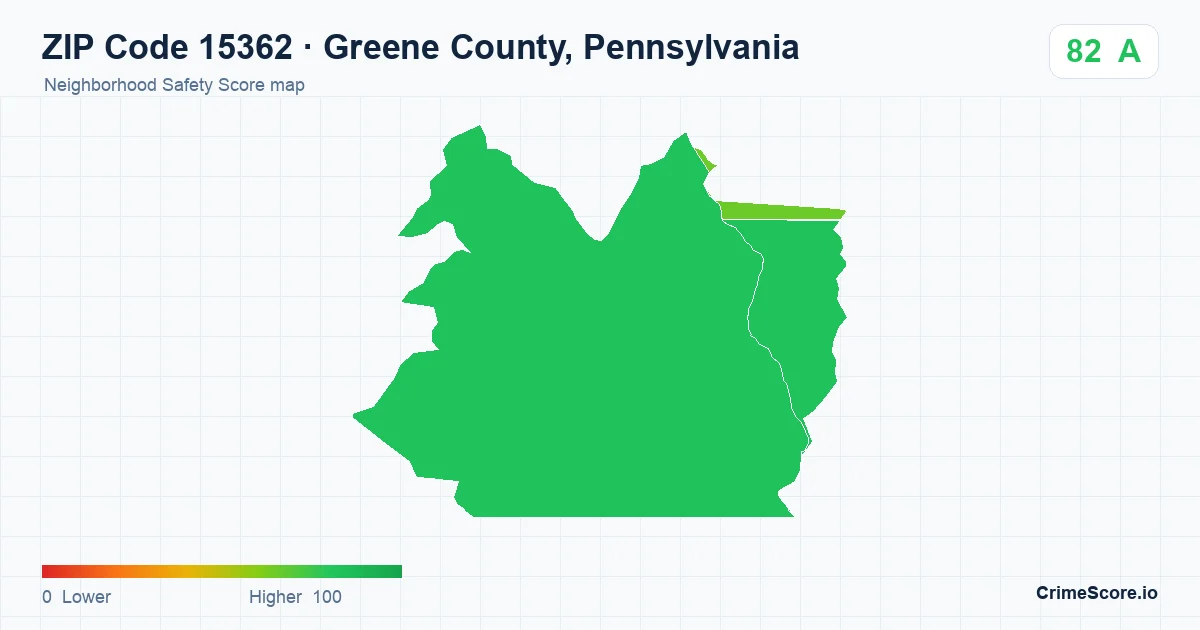 ZIP Code 15362 in Greene County, Pennsylvania neighborhood Safety Score map