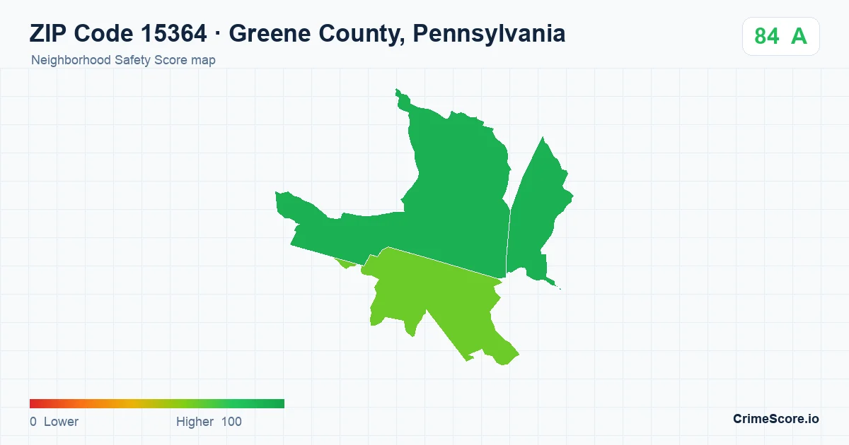 ZIP Code 15364 in Greene County, Pennsylvania neighborhood Safety Score map