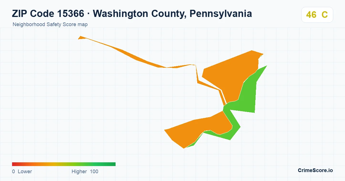 ZIP Code 15366 in Washington County, Pennsylvania neighborhood Safety Score map