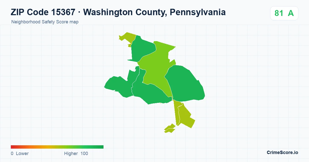 ZIP Code 15367 in Washington County, Pennsylvania neighborhood Safety Score map