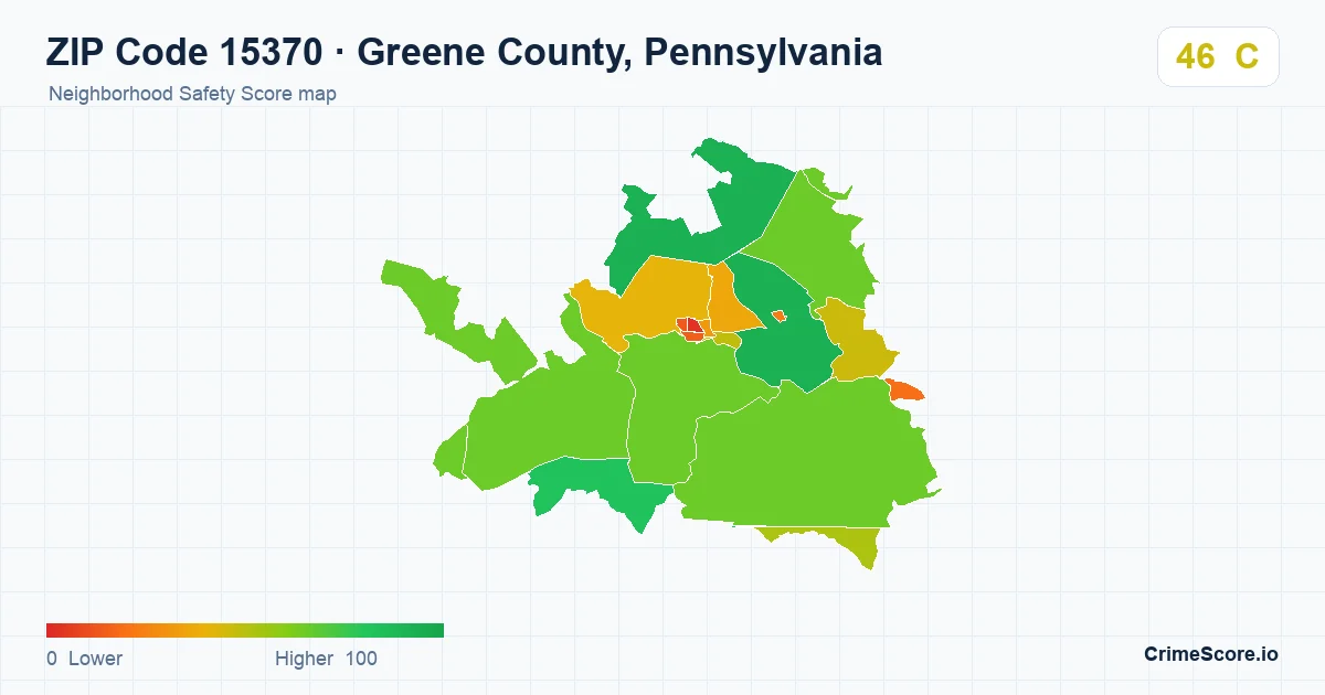 ZIP Code 15370 in Greene County, Pennsylvania neighborhood Safety Score map
