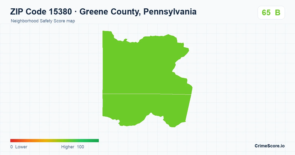 ZIP Code 15380 in Greene County, Pennsylvania neighborhood Safety Score map