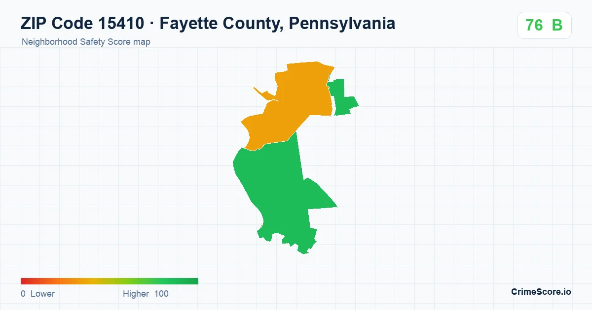 ZIP Code 15410 in Fayette County, Pennsylvania neighborhood Safety Score map