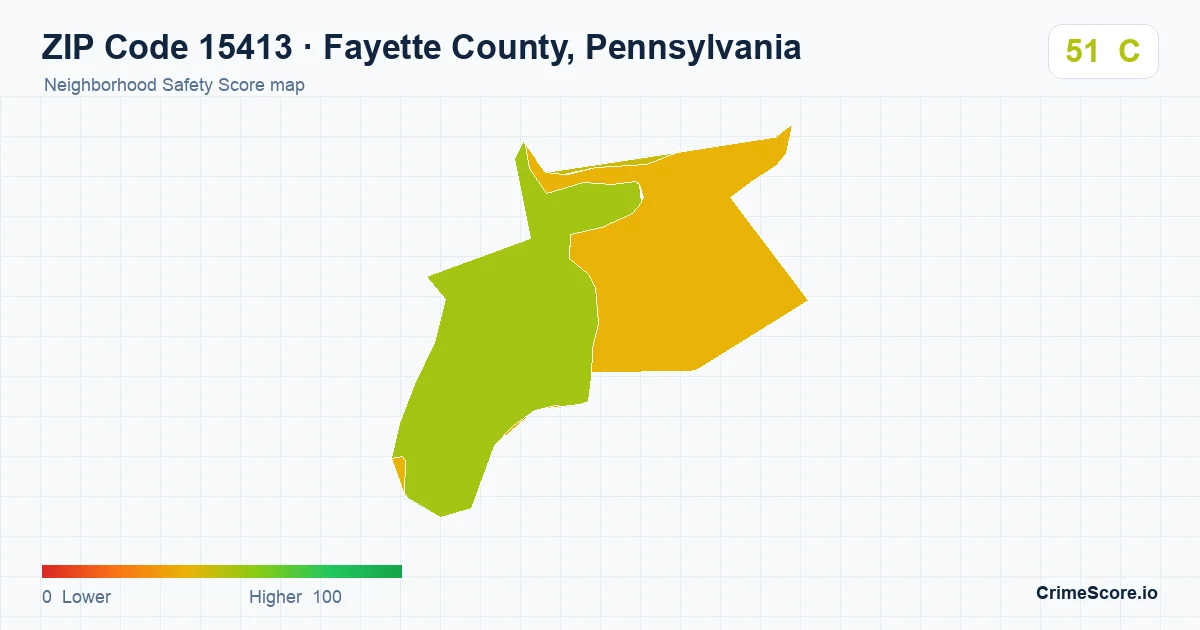 ZIP Code 15413 in Fayette County, Pennsylvania neighborhood Safety Score map