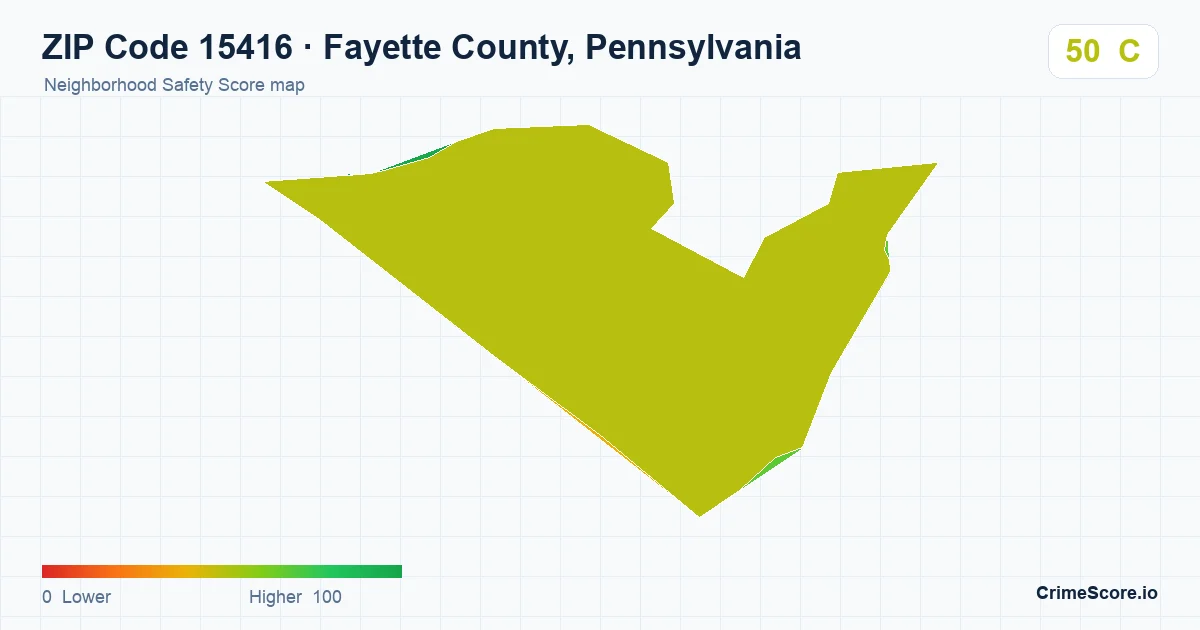 ZIP Code 15416 in Fayette County, Pennsylvania neighborhood Safety Score map