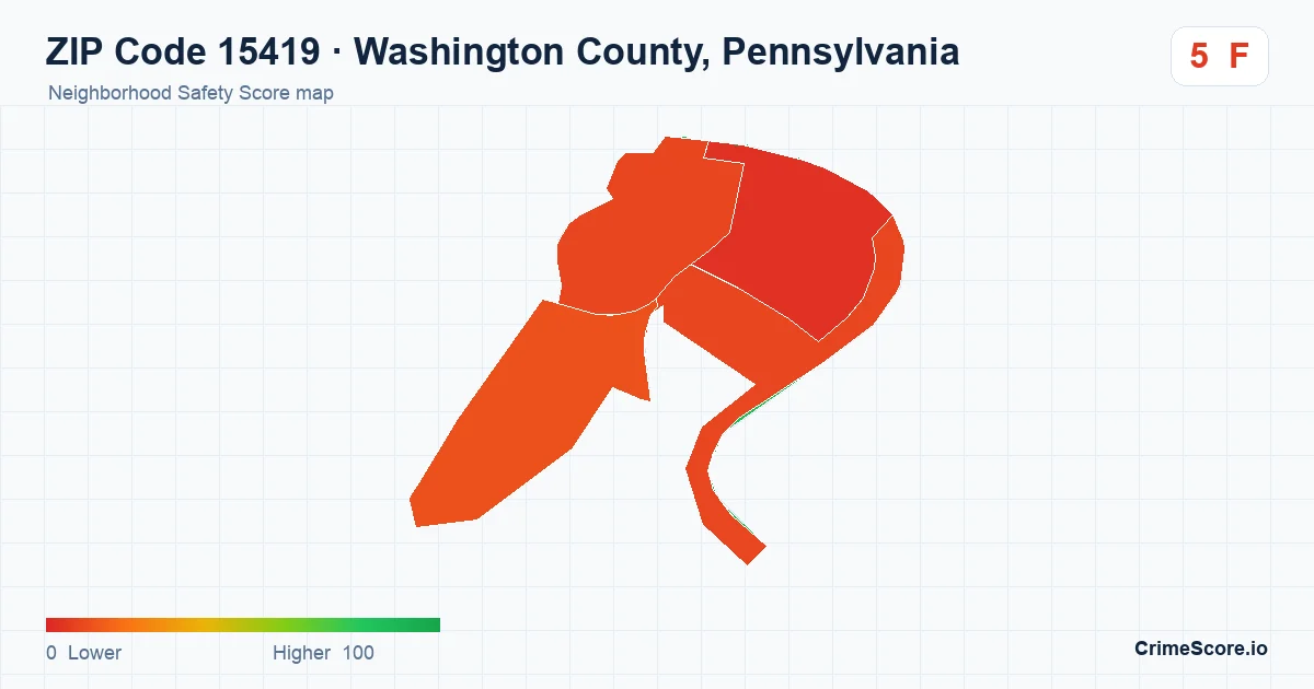 ZIP Code 15419 in Washington County, Pennsylvania neighborhood Safety Score map