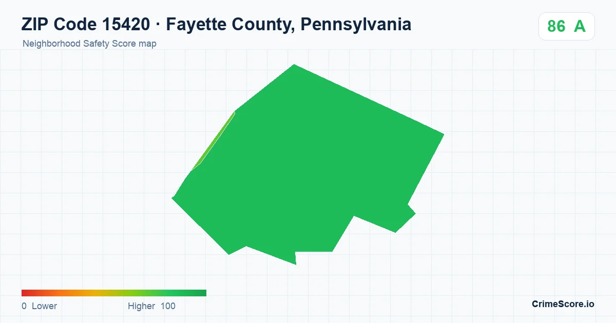 ZIP Code 15420 in Fayette County, Pennsylvania neighborhood Safety Score map