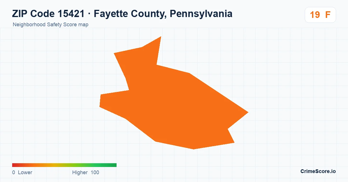 ZIP Code 15421 in Fayette County, Pennsylvania neighborhood Safety Score map