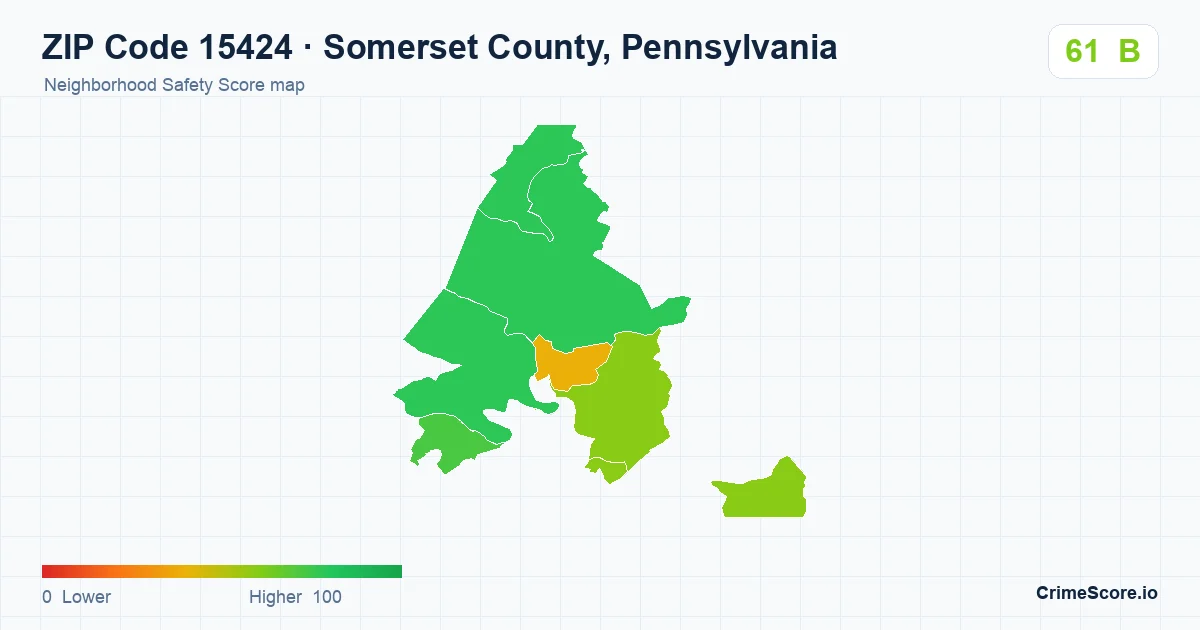 ZIP Code 15424 in Somerset County, Pennsylvania neighborhood Safety Score map