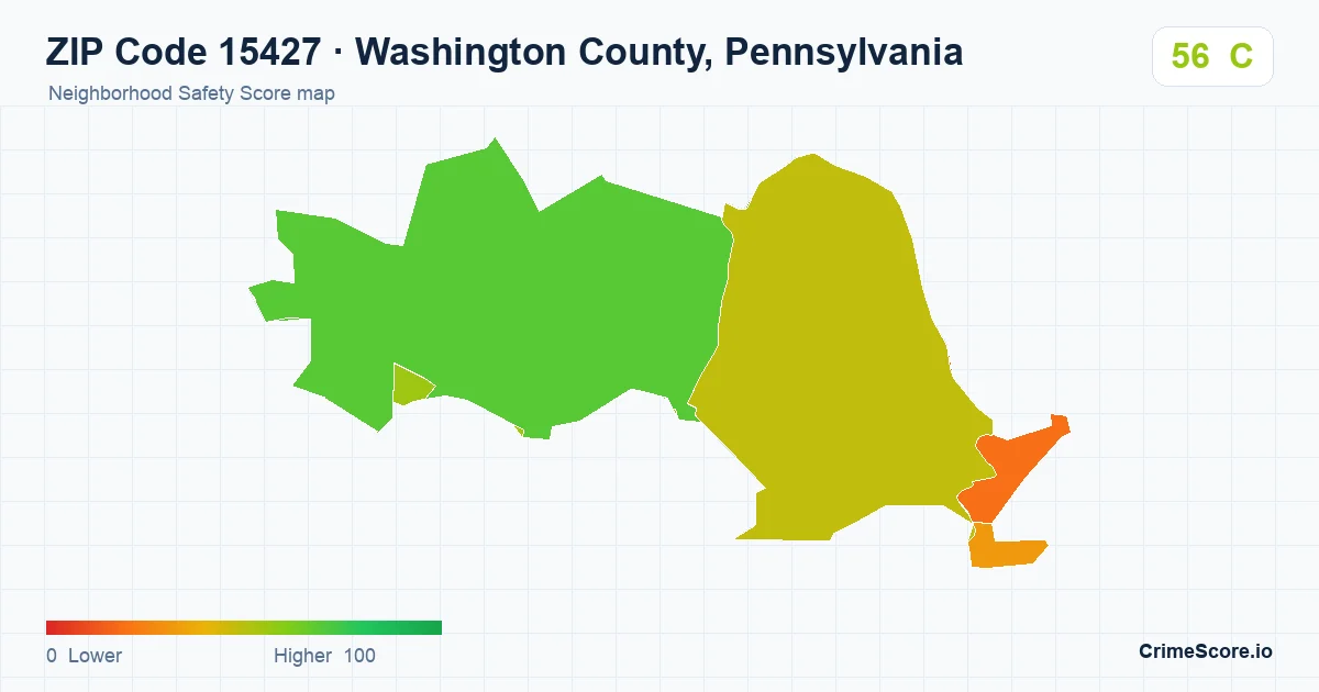 ZIP Code 15427 in Washington County, Pennsylvania neighborhood Safety Score map