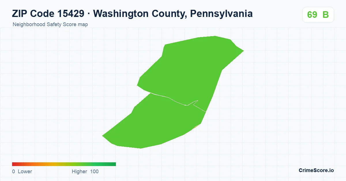 ZIP Code 15429 in Washington County, Pennsylvania neighborhood Safety Score map