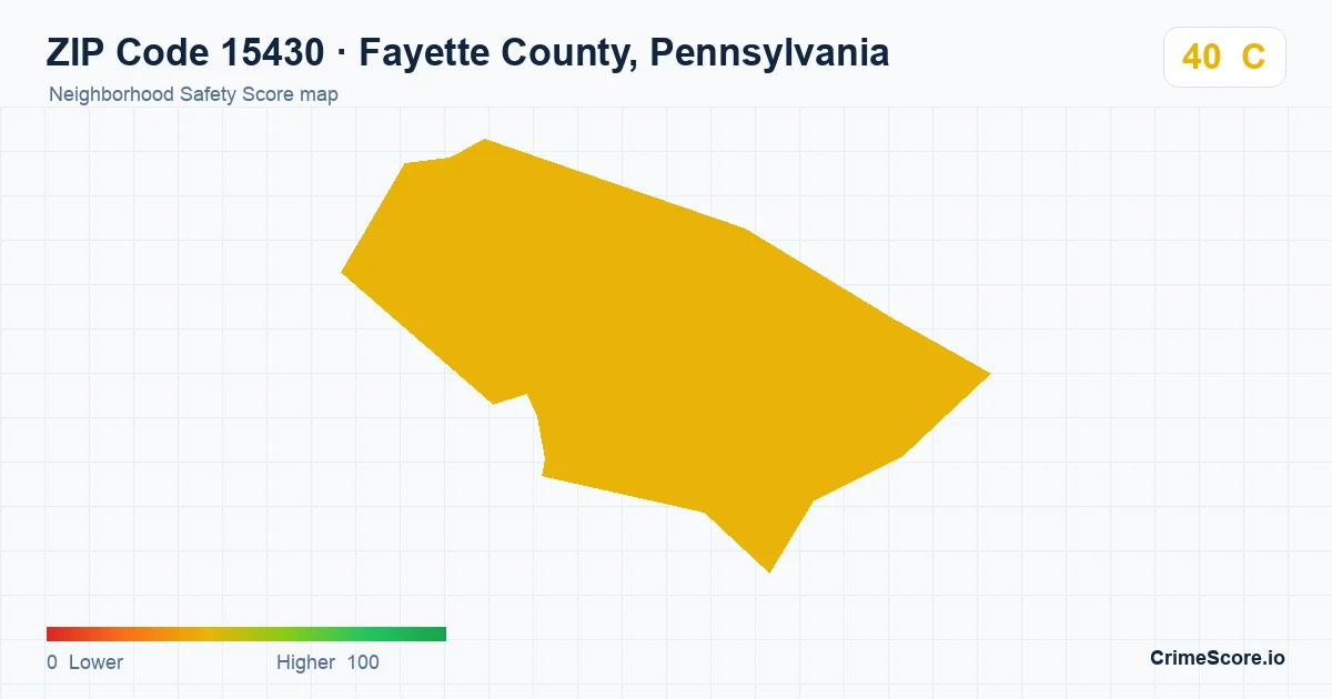 ZIP Code 15430 in Fayette County, Pennsylvania neighborhood Safety Score map