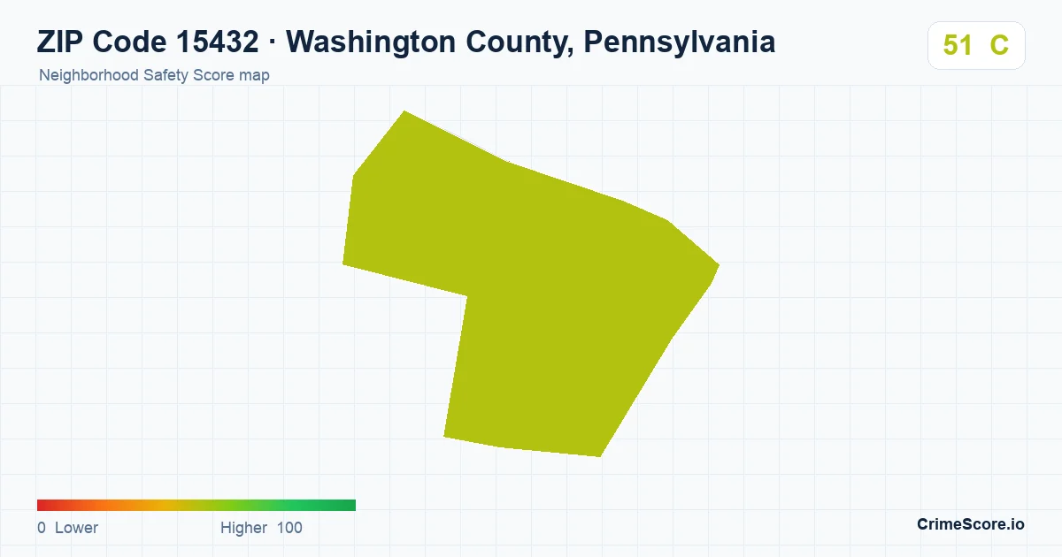 ZIP Code 15432 in Washington County, Pennsylvania neighborhood Safety Score map