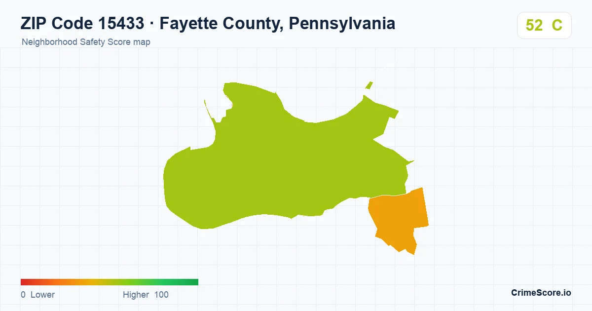 ZIP Code 15433 in Fayette County, Pennsylvania neighborhood Safety Score map