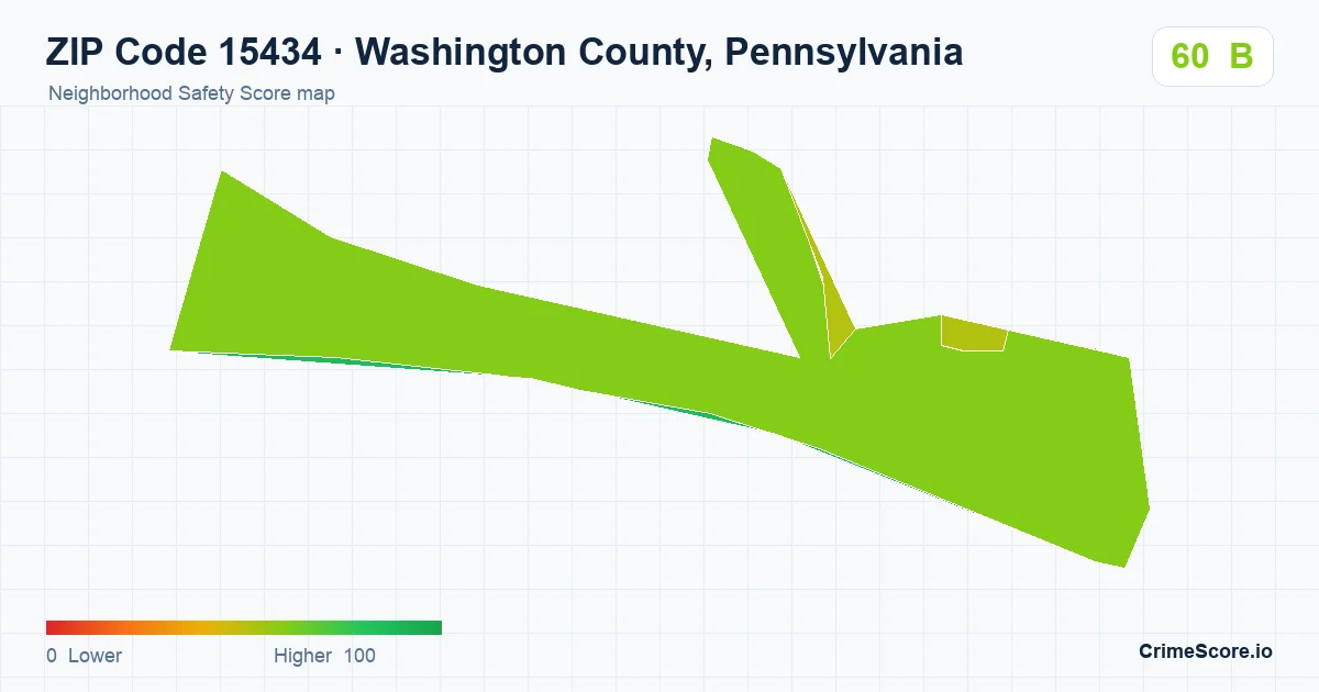 ZIP Code 15434 in Washington County, Pennsylvania neighborhood Safety Score map