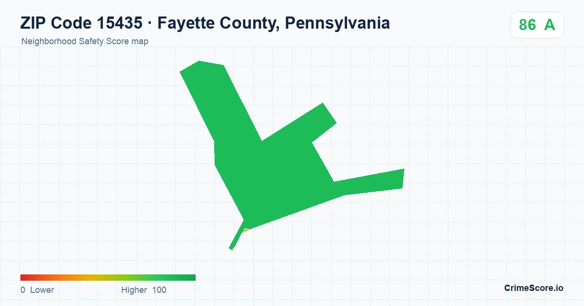 ZIP Code 15435 in Fayette County, Pennsylvania neighborhood Safety Score map