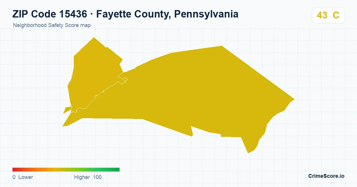 ZIP Code 15436 in Fayette County, Pennsylvania neighborhood Safety Score map
