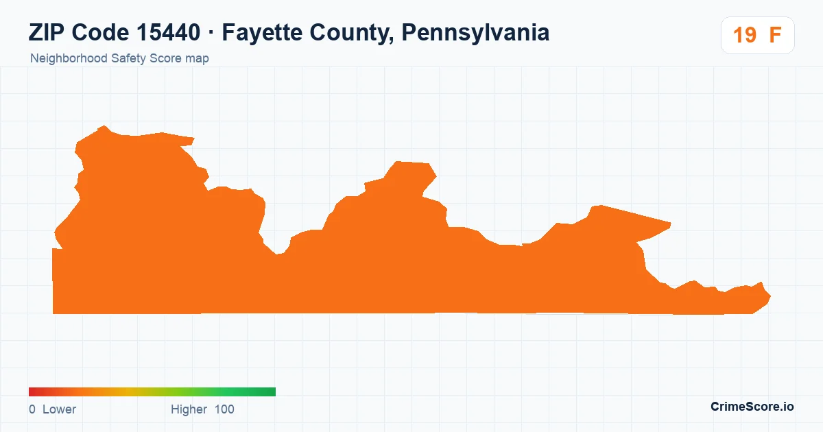 ZIP Code 15440 in Fayette County, Pennsylvania neighborhood Safety Score map