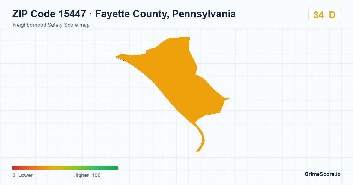 ZIP Code 15447 in Fayette County, Pennsylvania neighborhood Safety Score map
